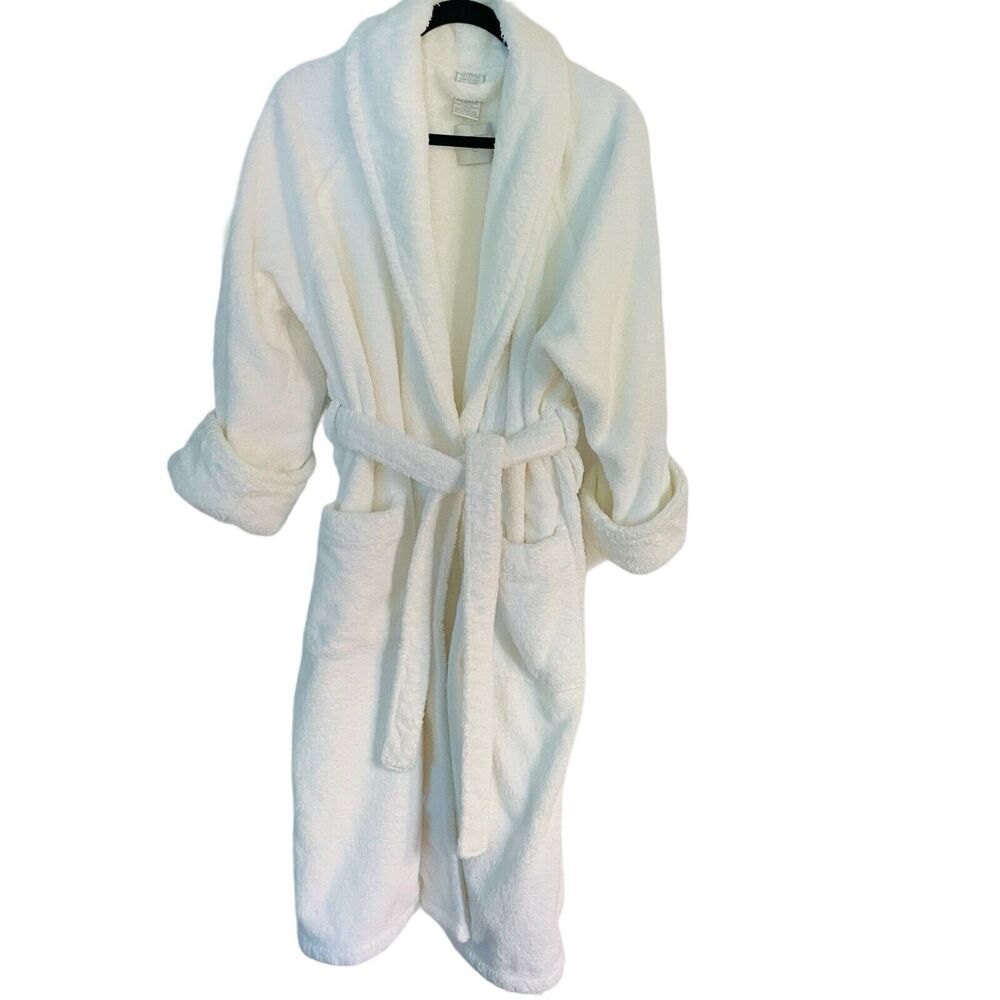 Frette Turkish Terry Bath Robe Size S/M White 100% Cotton Shawl Collar Belted